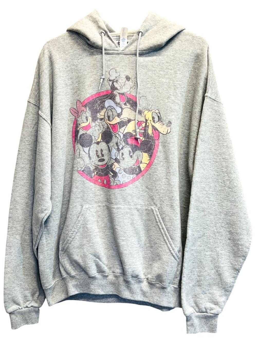 Disney Vintage Characters Hoodie Sweatshirt XL Jerzees Gray Front Pocket